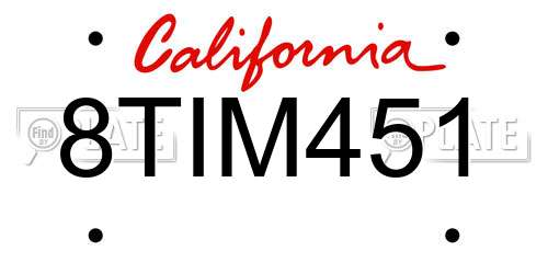 8TIM451 California License Plate