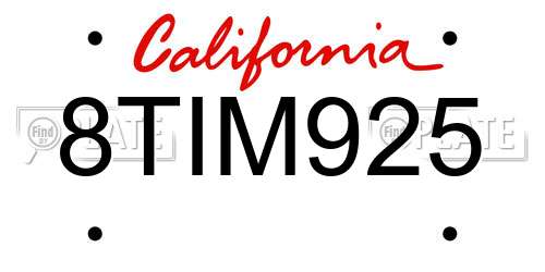 8TIM925 California License Plate