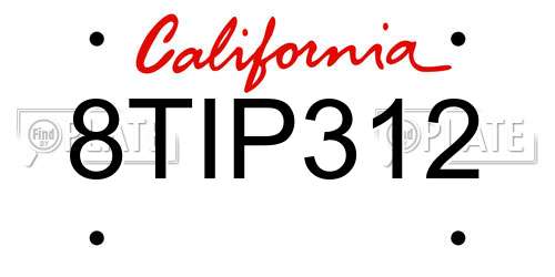 8TIP312 California License Plate