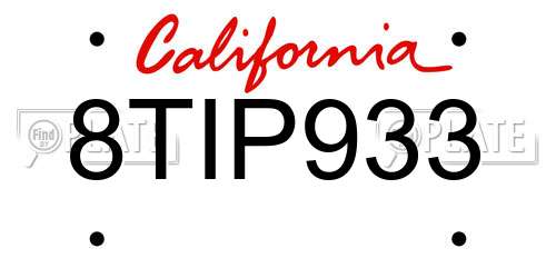 8TIP933 California License Plate