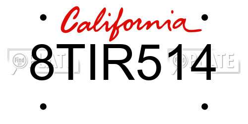 8TIR514 California License Plate