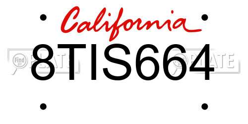 8TIS664 California License Plate