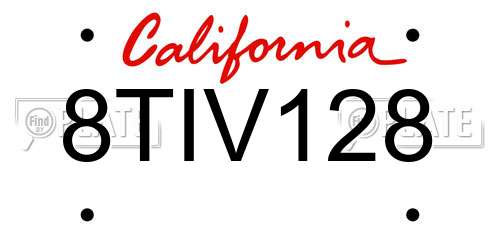 8TIV128 California License Plate