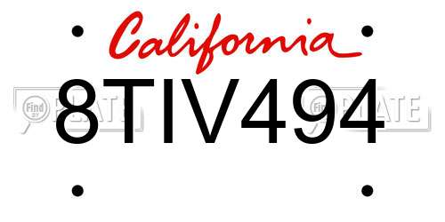 8TIV494 California License Plate