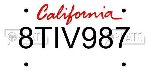 8TIV987 California License Plate