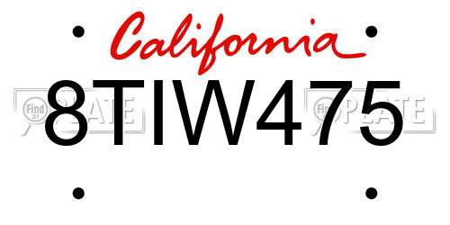 8TIW475 California License Plate