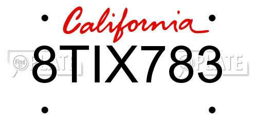 8TIX783 California License Plate
