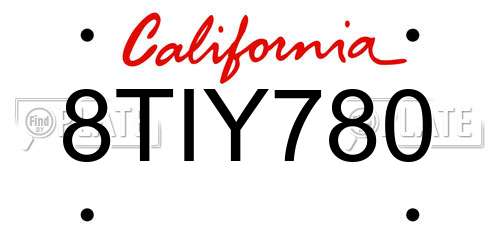 8TIY780 California License Plate