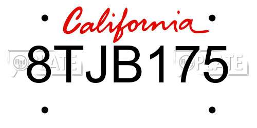 8TJB175 California License Plate