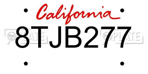 8TJB277 California License Plate