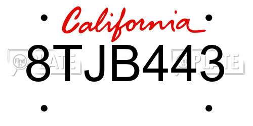 8TJB443 California License Plate