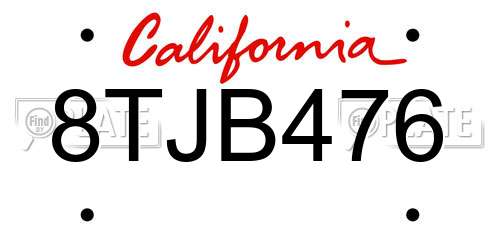 8TJB476 California License Plate