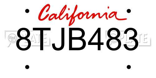 8TJB483 California License Plate