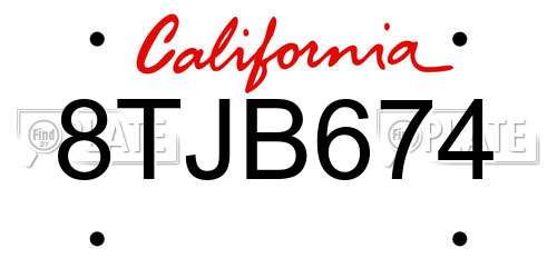 8TJB674 California License Plate