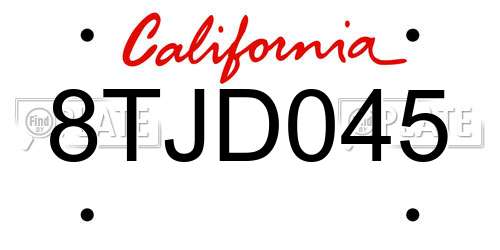 8TJD045 California License Plate