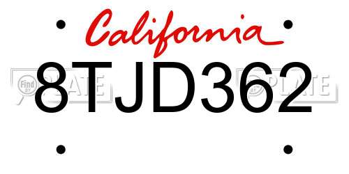 8TJD362 California License Plate