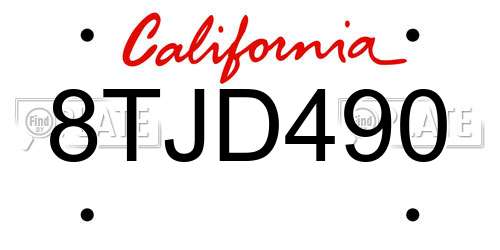 8TJD490 California License Plate