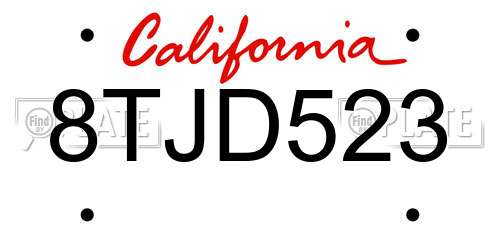 8TJD523 California License Plate