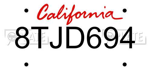 8TJD694 California License Plate