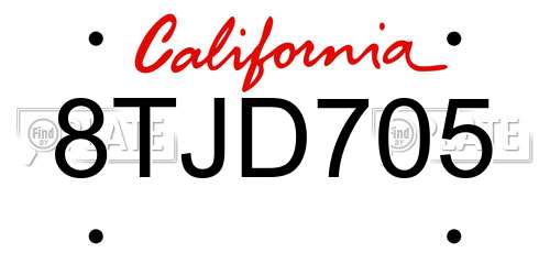 8TJD705 California License Plate