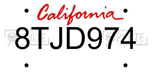 8TJD974 California License Plate