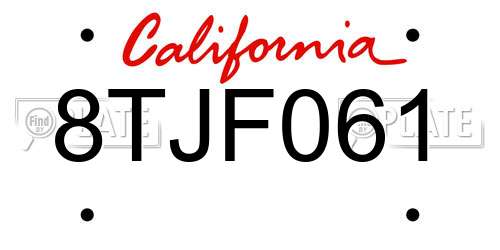 8TJF061 California License Plate