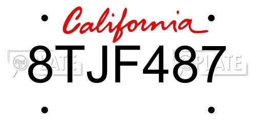 8TJF487 California License Plate