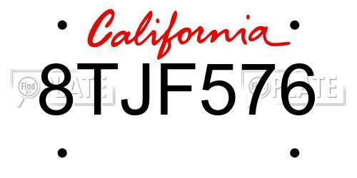 8TJF576 California License Plate