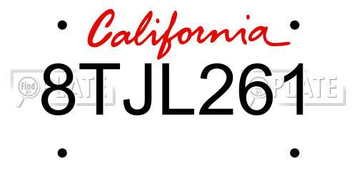 8TJL261 California License Plate