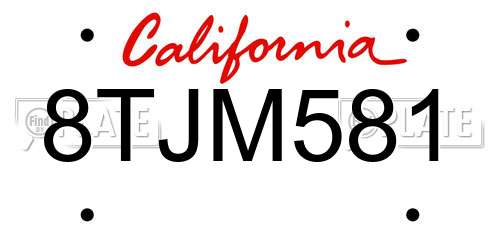 8TJM581 California License Plate