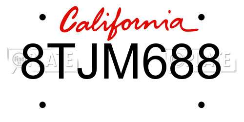 8TJM688 California License Plate