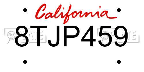 8TJP459 California License Plate