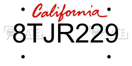 8TJR229 California License Plate