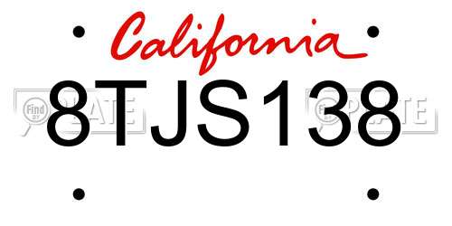 8TJS138 California License Plate