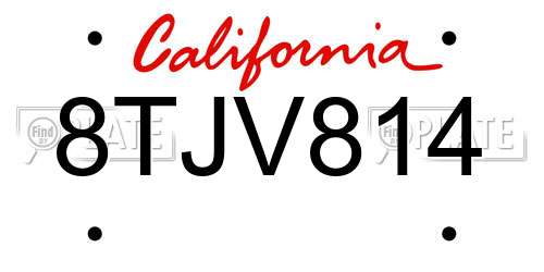 8TJV814 California License Plate