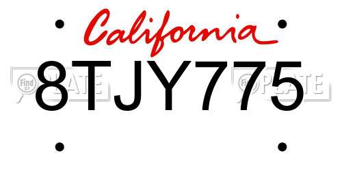 8TJY775 California License Plate