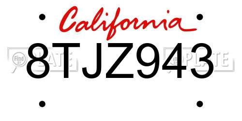 8TJZ943 California License Plate
