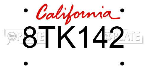 8TK142 California License Plate