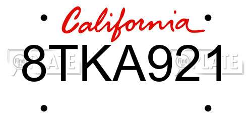 8TKA921 California License Plate