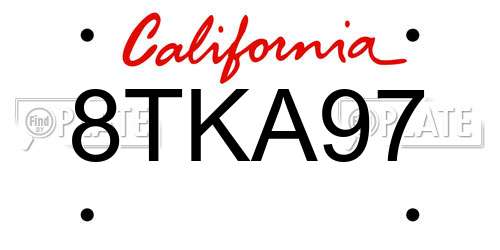 8TKA97 California License Plate
