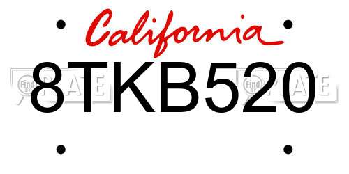 8TKB520 California License Plate