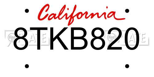 8TKB820 California License Plate