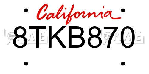 8TKB870 California License Plate