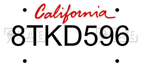 8TKD596 California License Plate