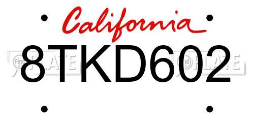 8TKD602 California License Plate