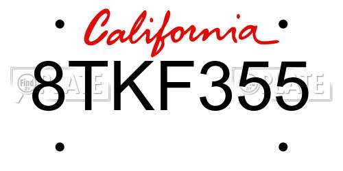 8TKF355 California License Plate