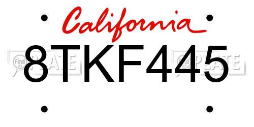 8TKF445 California License Plate