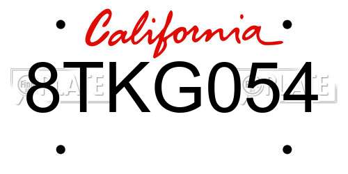 8TKG054 California License Plate