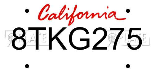 8TKG275 California License Plate