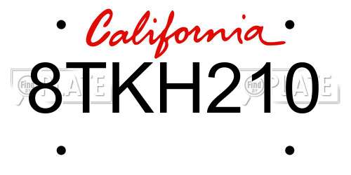 8TKH210 California License Plate